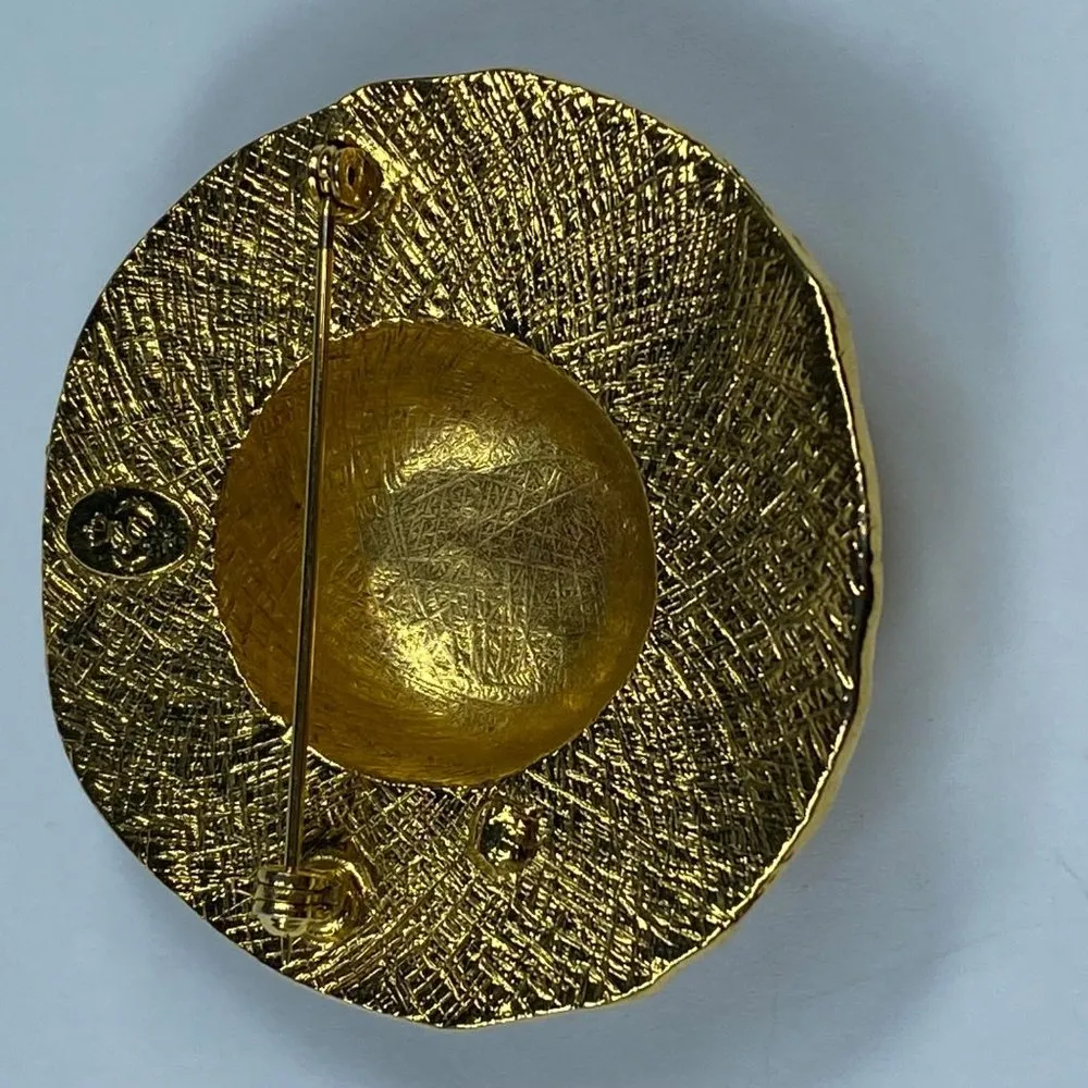 Premier Designs 3 D Hat Brooch Textured Hammered Metal Gold Tone Flower Accent - Image 13