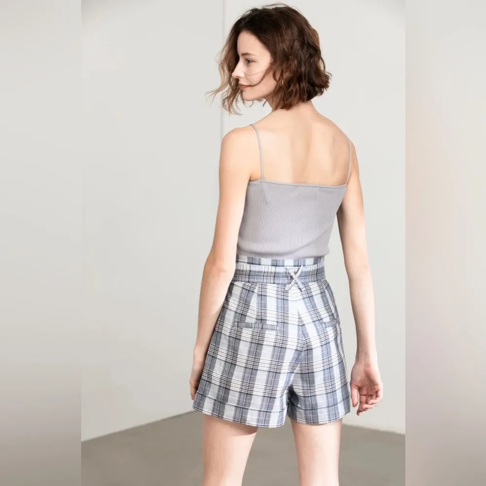 J.ING Blue Checker Print High Waist Bermuda Shorts with Belt Size XS NWT - Image 8