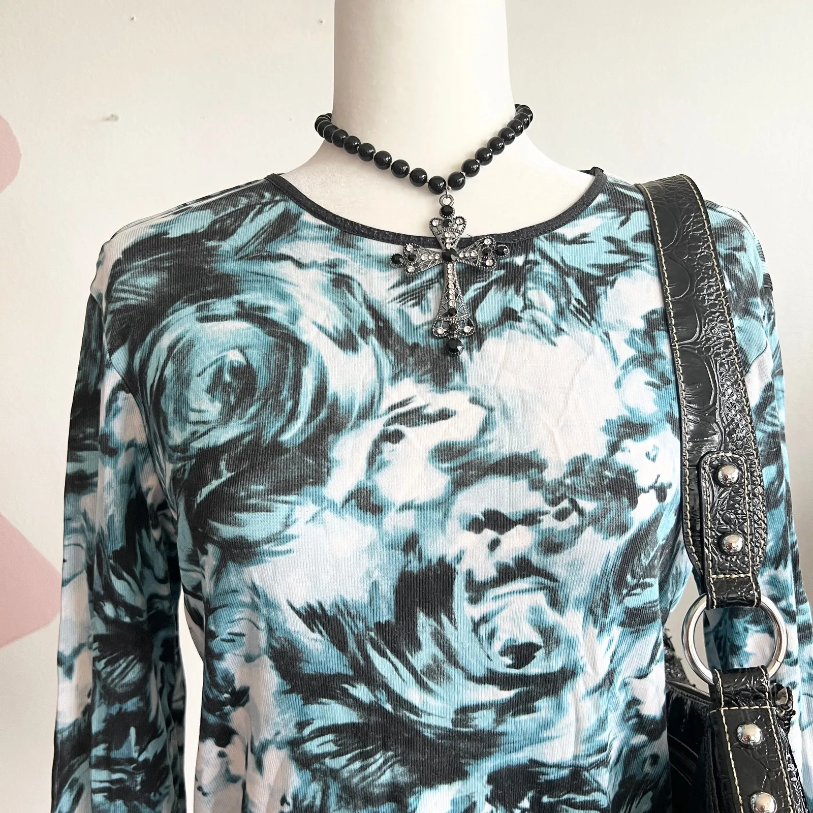 Vintage Blue Floral Top, Y2K 2000s Grunge Indie Sleaze 90s Small - Image 2