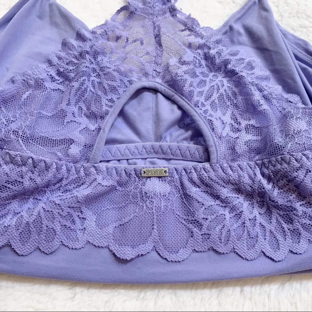 VS PINK Periwinkle Blue Lace Racerback Wireless Bralette Size Small - Image 6