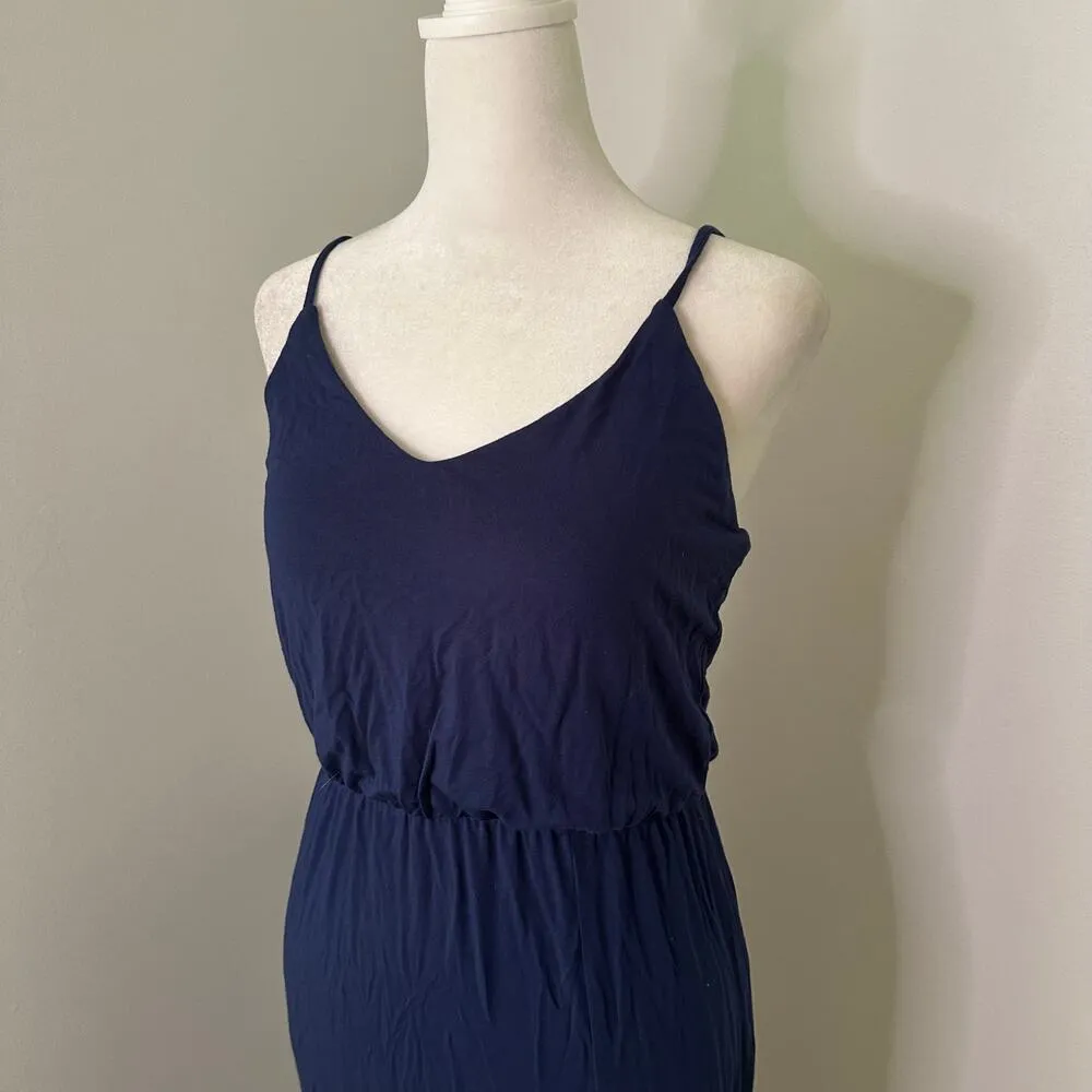 Lulu's Watch the Sunset navy blue sleeveless v-neck midi side slit dress size S - Image 4