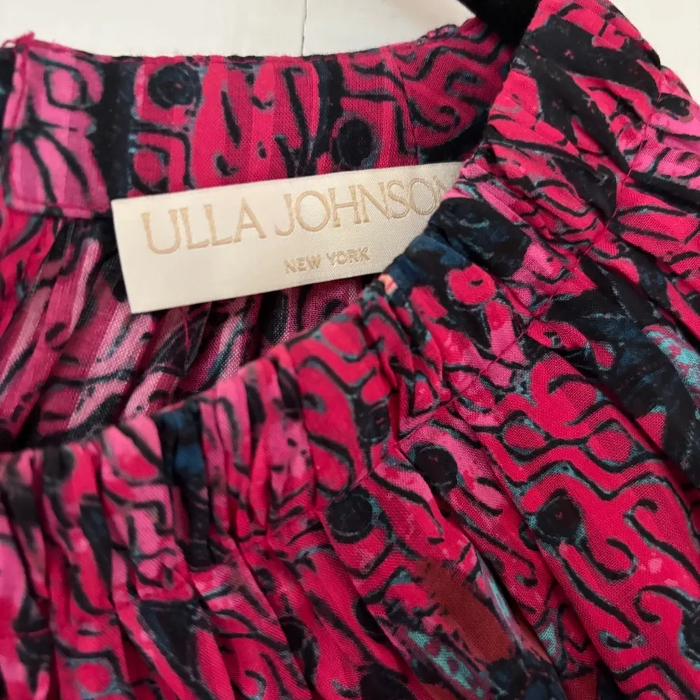 ULLA JOHNSON Pink Floral Flo Top Blouse Size 0 Puff Sleeve Tie Batik Snapdragon‎ - Image 5