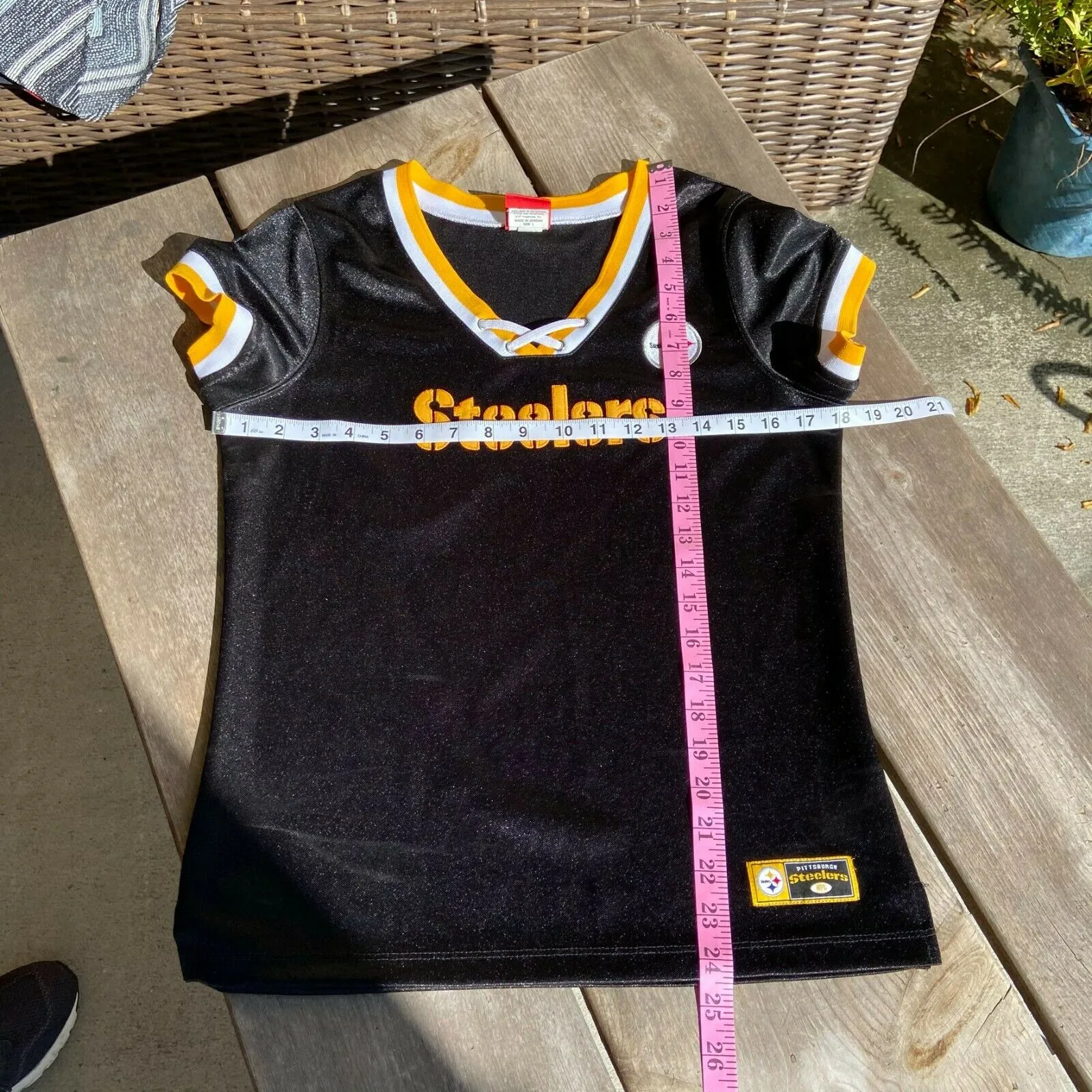 NFL For Her Womens Top Size‎ Large Black Gold White Sexy Lace Up Fitted Steelers - Image 5