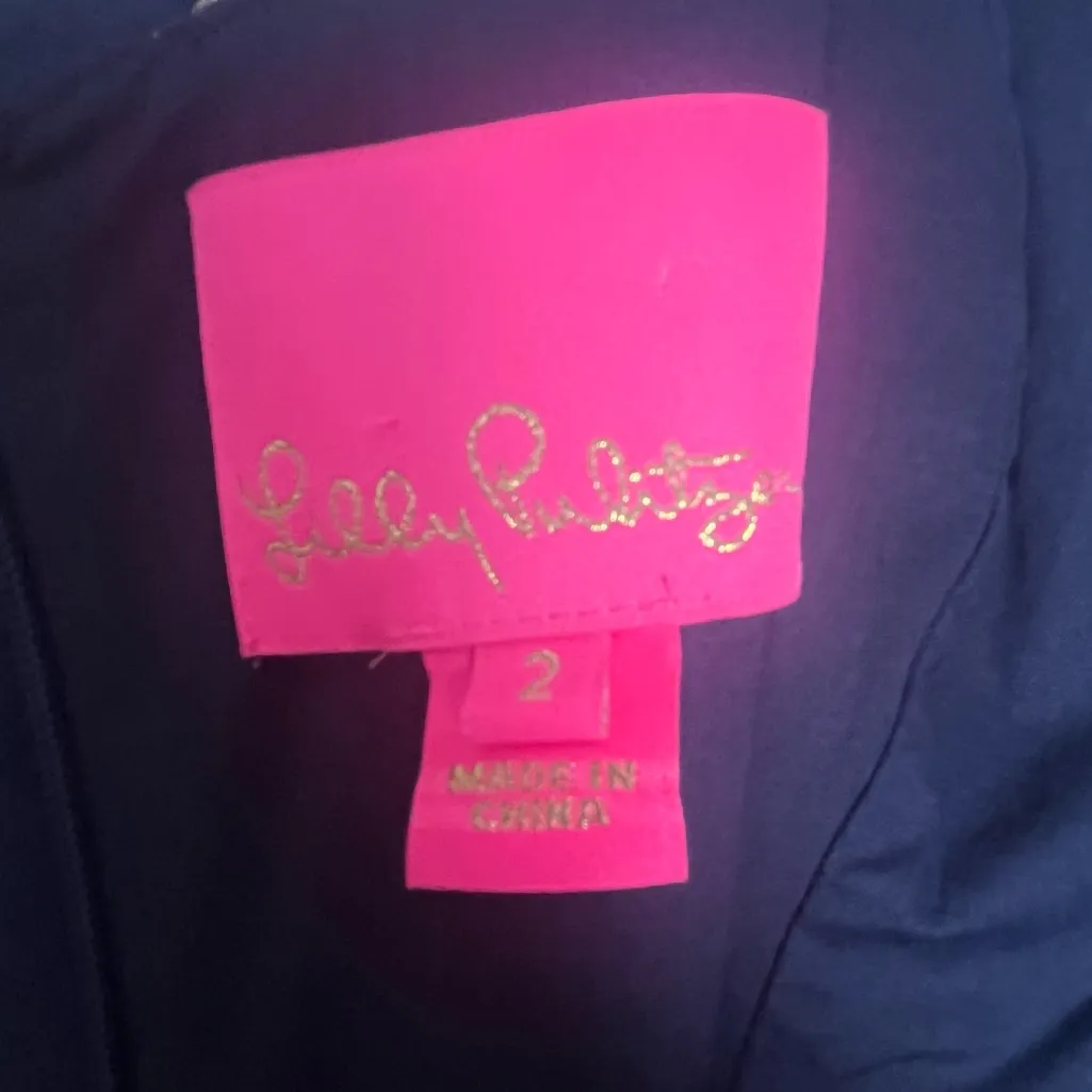 Lilly Pulitzer Women's Valli Shift Dress True Navy Silver Gold Cross Neck Size 2 - Image 7