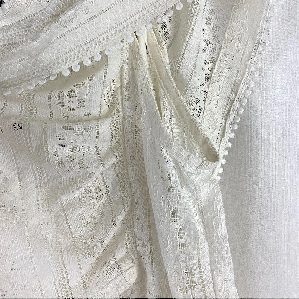 Sabina Musayev Libi Dress Ivory Lace Overlay Flutter Sleeve Ruffle Hem Fairycore Size M - Image 3