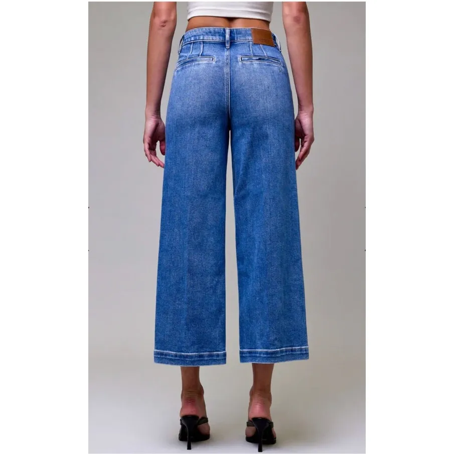 HIDDEN [Nori] Dark Wash Clean Cropped Wide Leg Trouser - Image 3