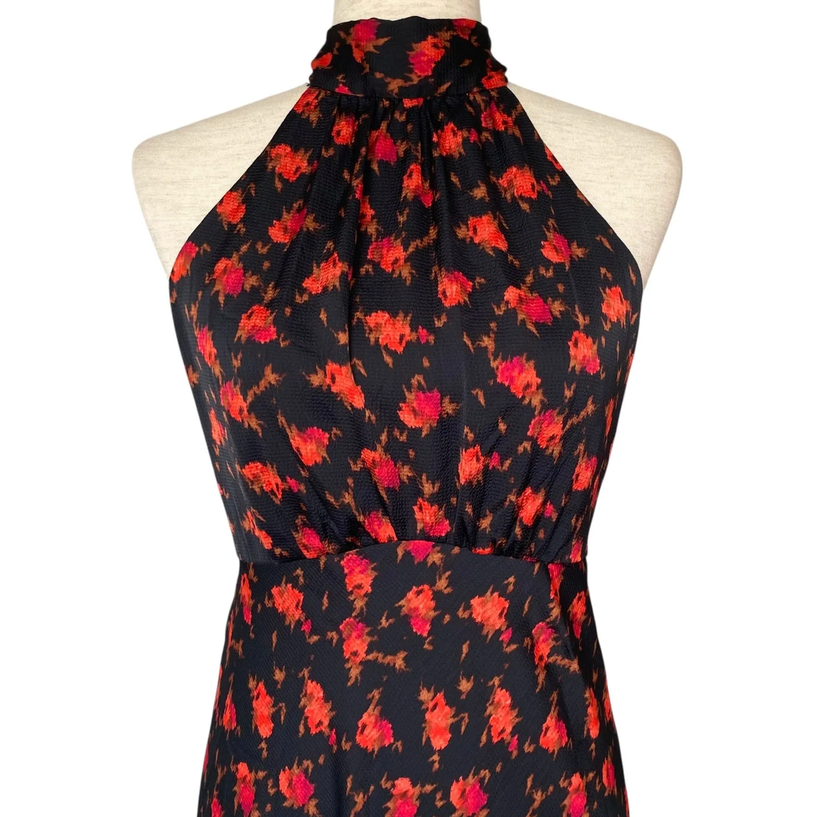 NEW A NEW DAY Black Floral Halter Maxi Dress Size Small Tie Back Wedding Guest - Image 3