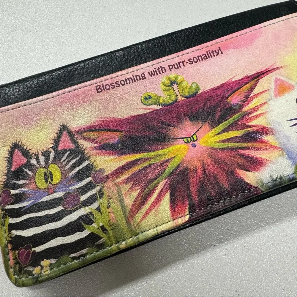 Bradford Exchange Black Leather Silly Kitty Cat Print Full Zip - Image 2