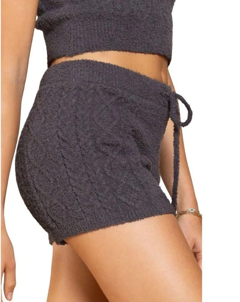 POL Cozy Drawstring Waist Cable Knit Fuzzy Shorts Grey Size Large NWT - Image 2