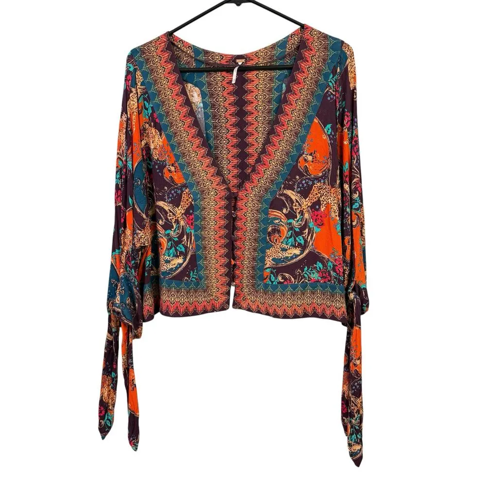 Free People Catch Me If You Can XS Top Deep V Paisley Boho Bat Wing Sleeve - Image 3