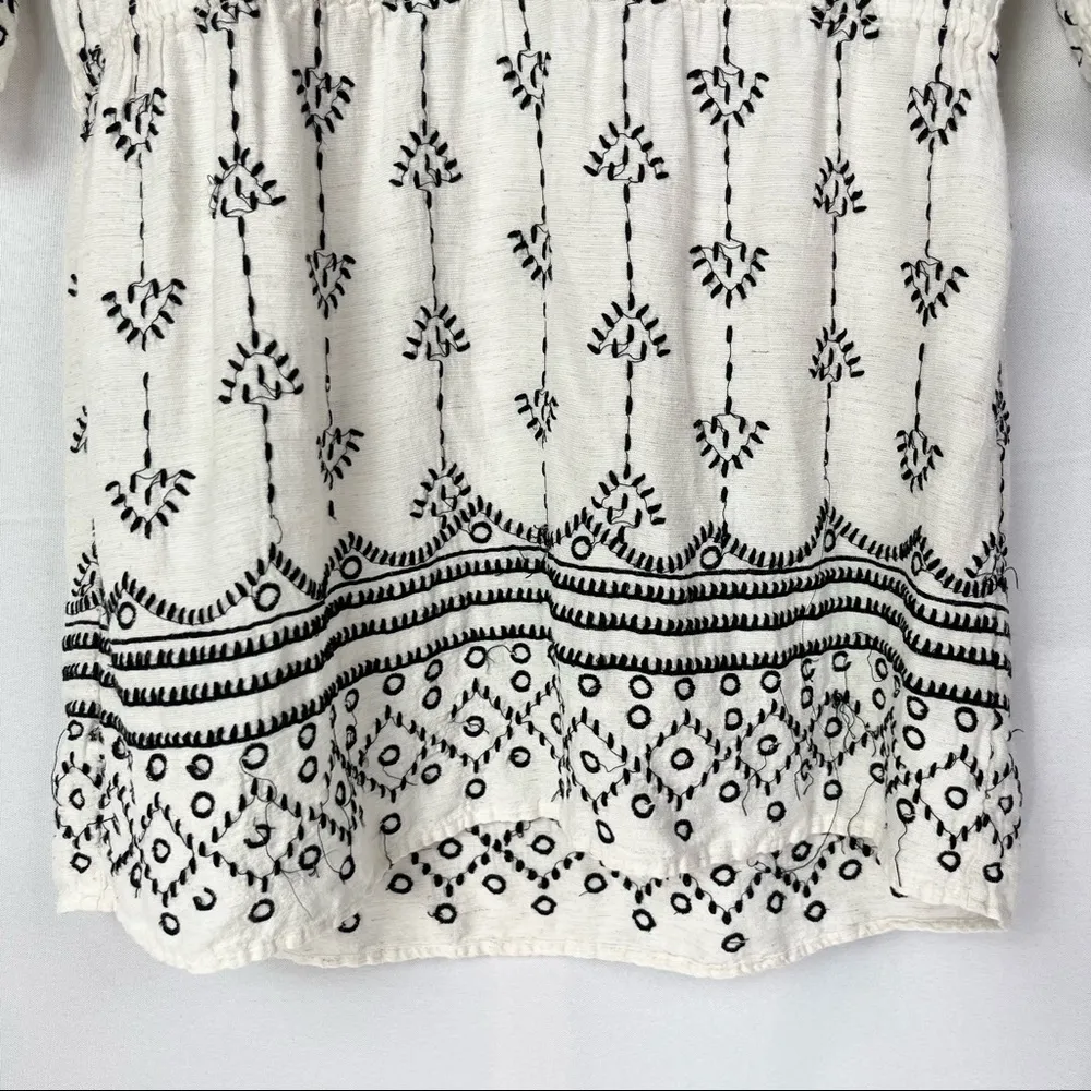 Joie Quixota White & Black Embroidered Linen & Silk Tassel Mini Dress XS - Image 9