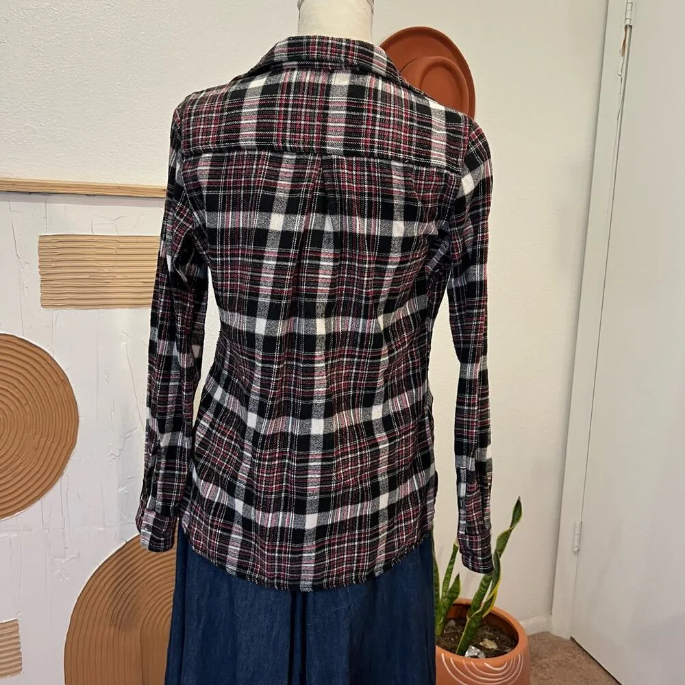 Woolrich Black & Red Cotton Checkered Plaid Print Button Front Long Sleeve Shirt - Image 3