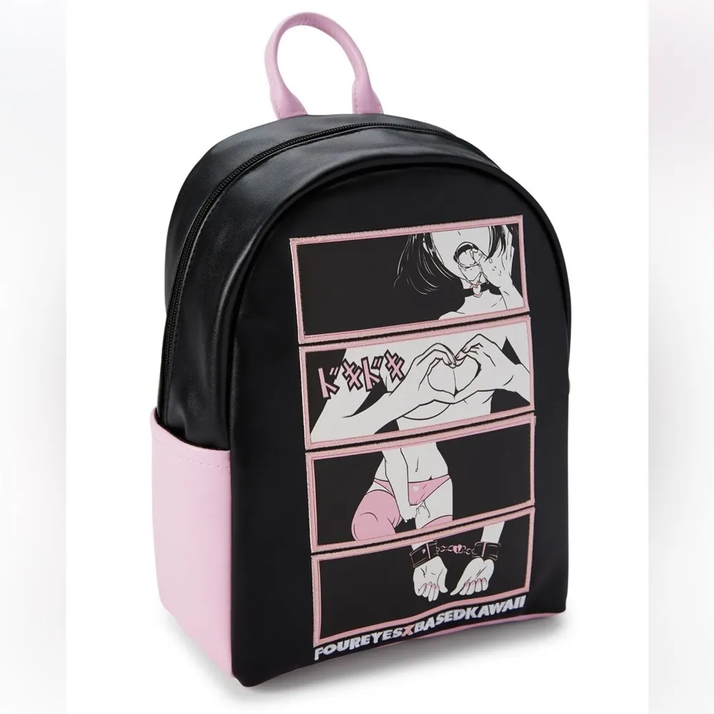 RARE iiii FourEyes x Based Kawaii Four Panel Hentai Black Pink Mini Backpack - Image 3