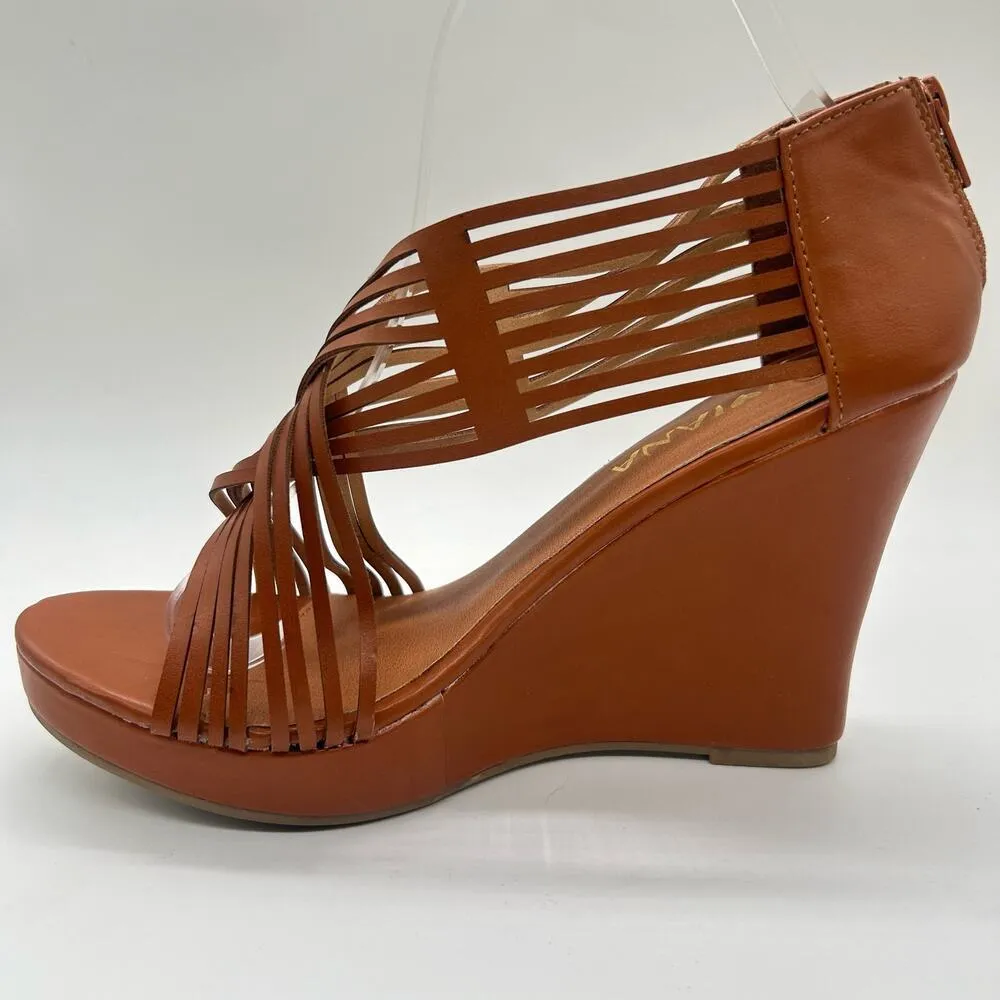 Diviana Sandal Womens 8.5 Brown Kealie Criss Cross Cut Out‎ Platform Wedges NEW - Image 2