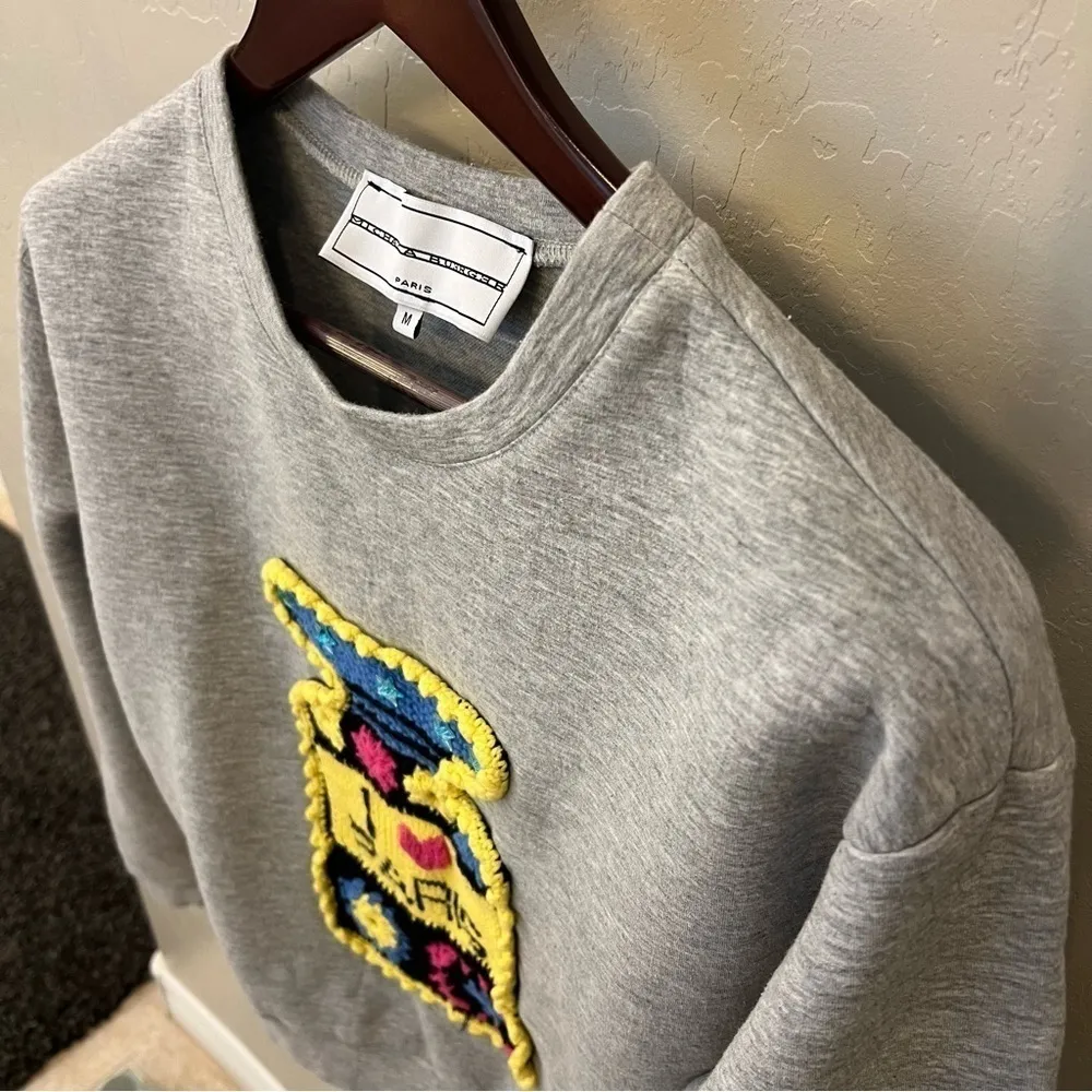 Michaela Buerger I love Paris perfume bottle sweatshirt with crochet detail, M Gray Size M - Image 5