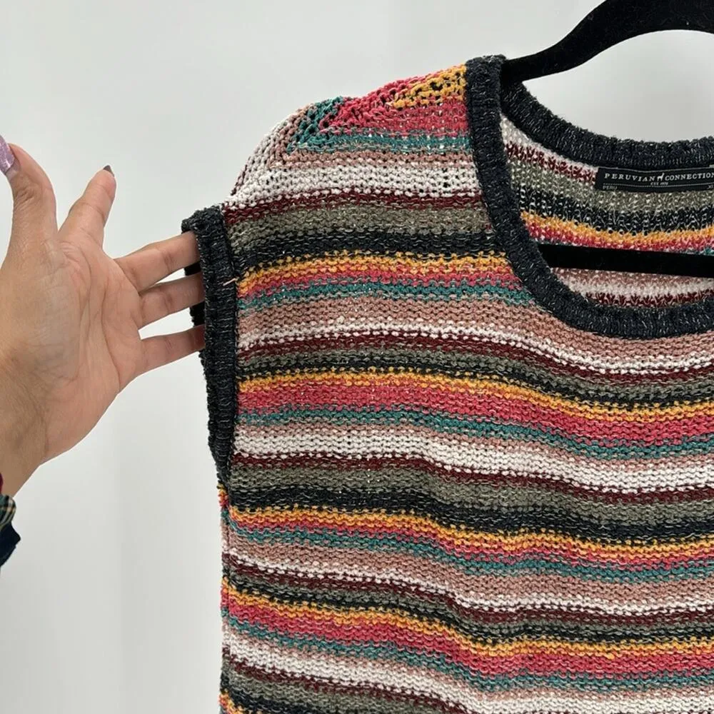 Peruvian Connection Navarre knit cap sleeves top Pima cotton artsy size XS - Image 5