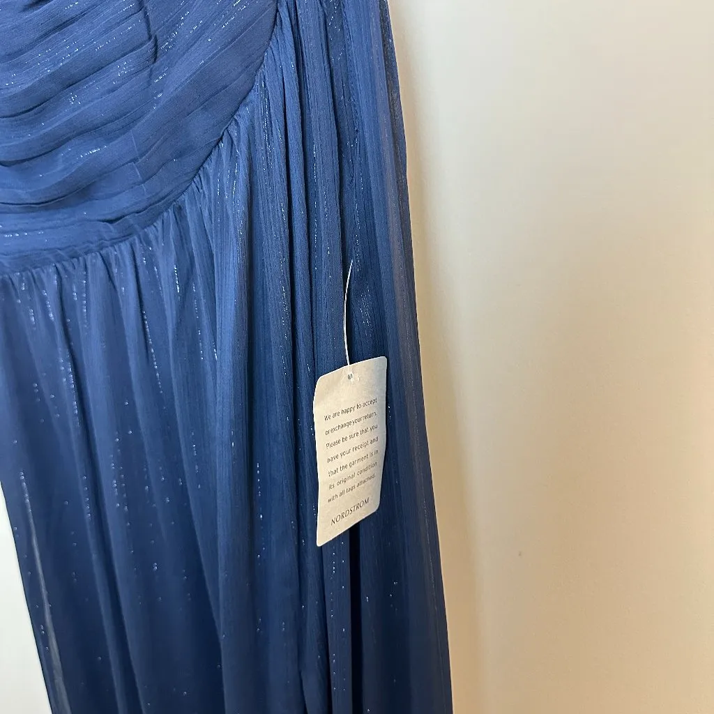 BADGLEY MISCHKA Alice Long Sleeve One Shoulder Gown in Navy Size US 2 - Image 5