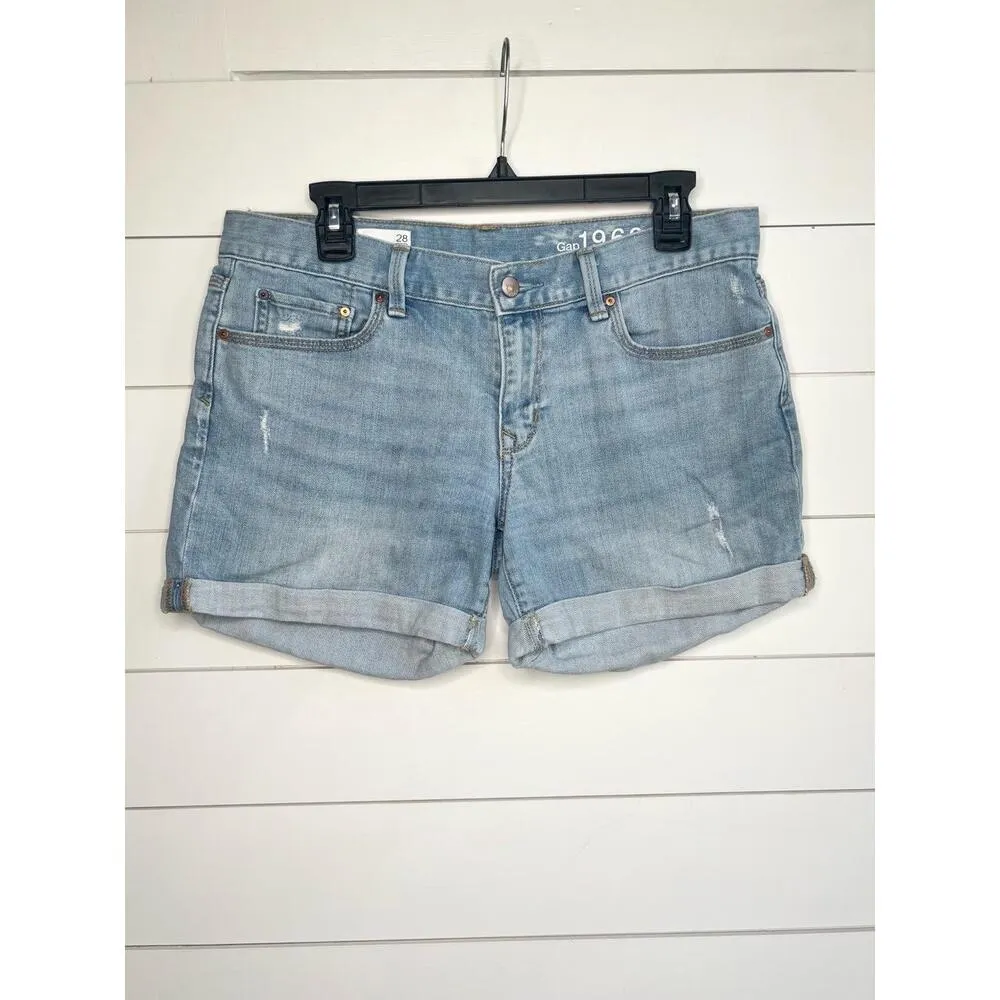 Gap Sexy Boyfriend Destructed Light Wash Distressed Cuffed Shorts Size 28 - Image 2