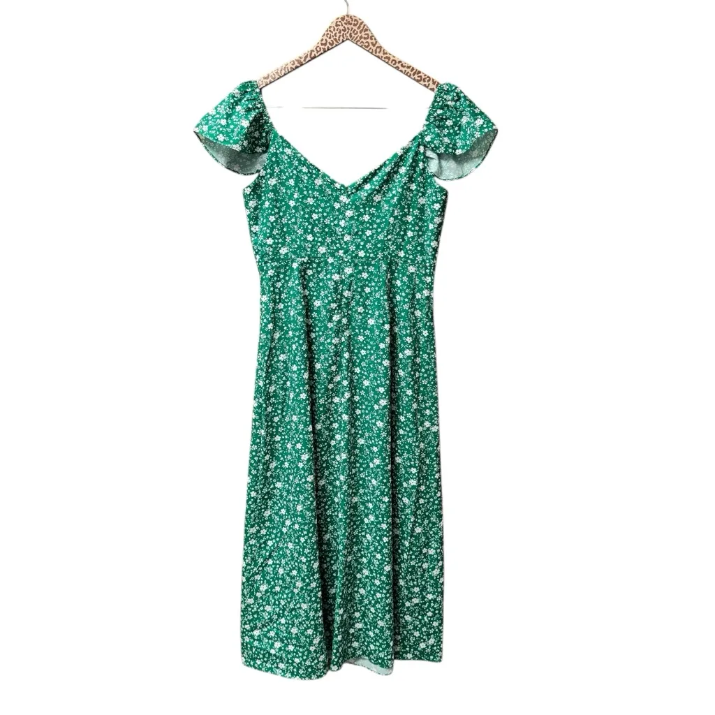 NEW Showpo Donissa Thigh Split Flutter Sleeve Dress Midi Floral Green 8 NWT - Image 5