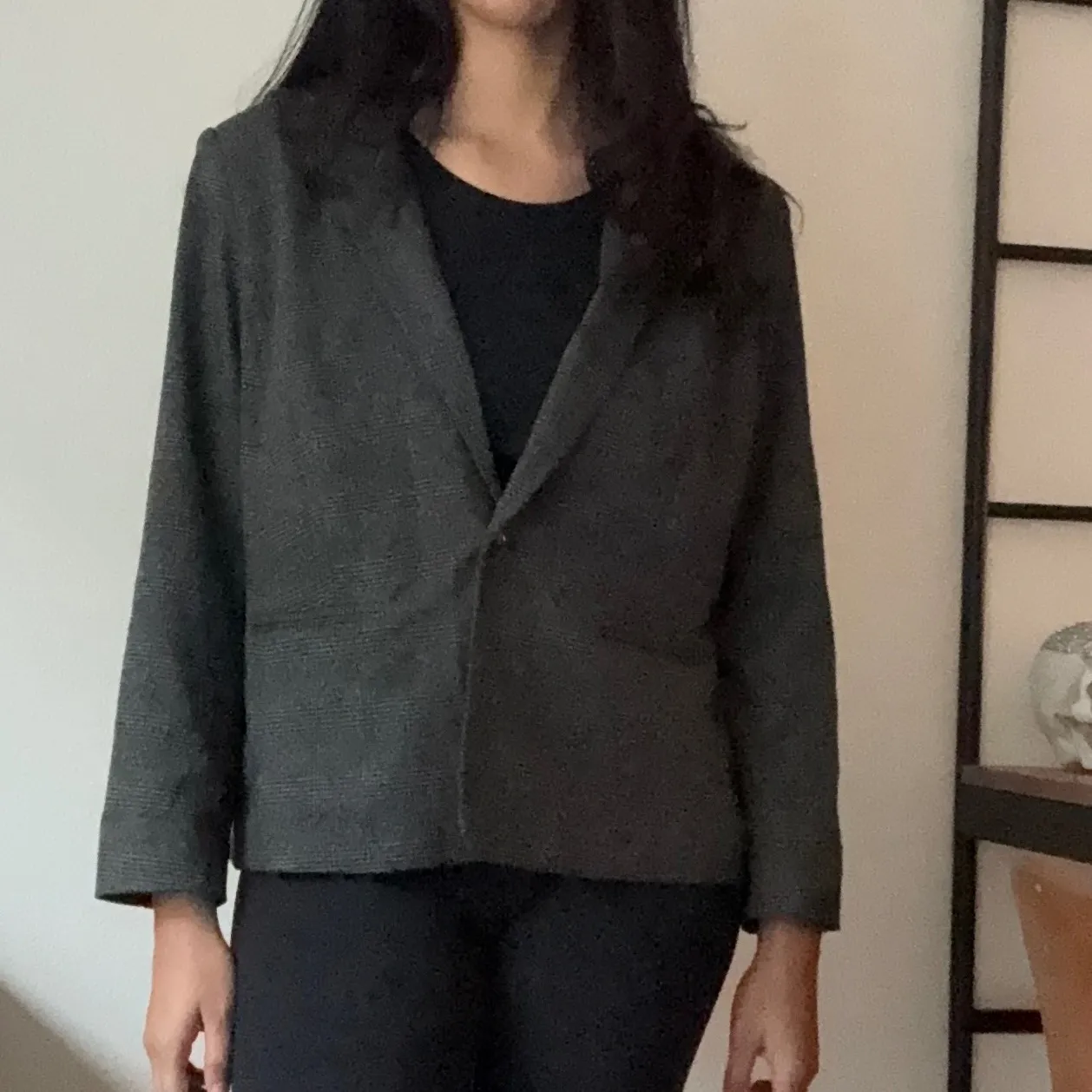 Kensie‎ Women's Gray Plaid Blazer Jacket XL Button Front - Image 2