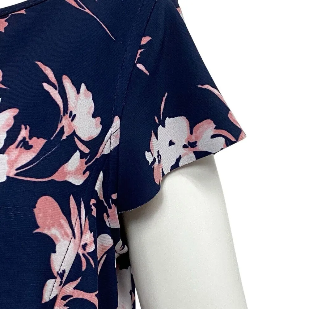 Tahari Women’s 12 Petite Dark Blue Pink Floral Print Knit Cocktail Skater Dress - Image 4