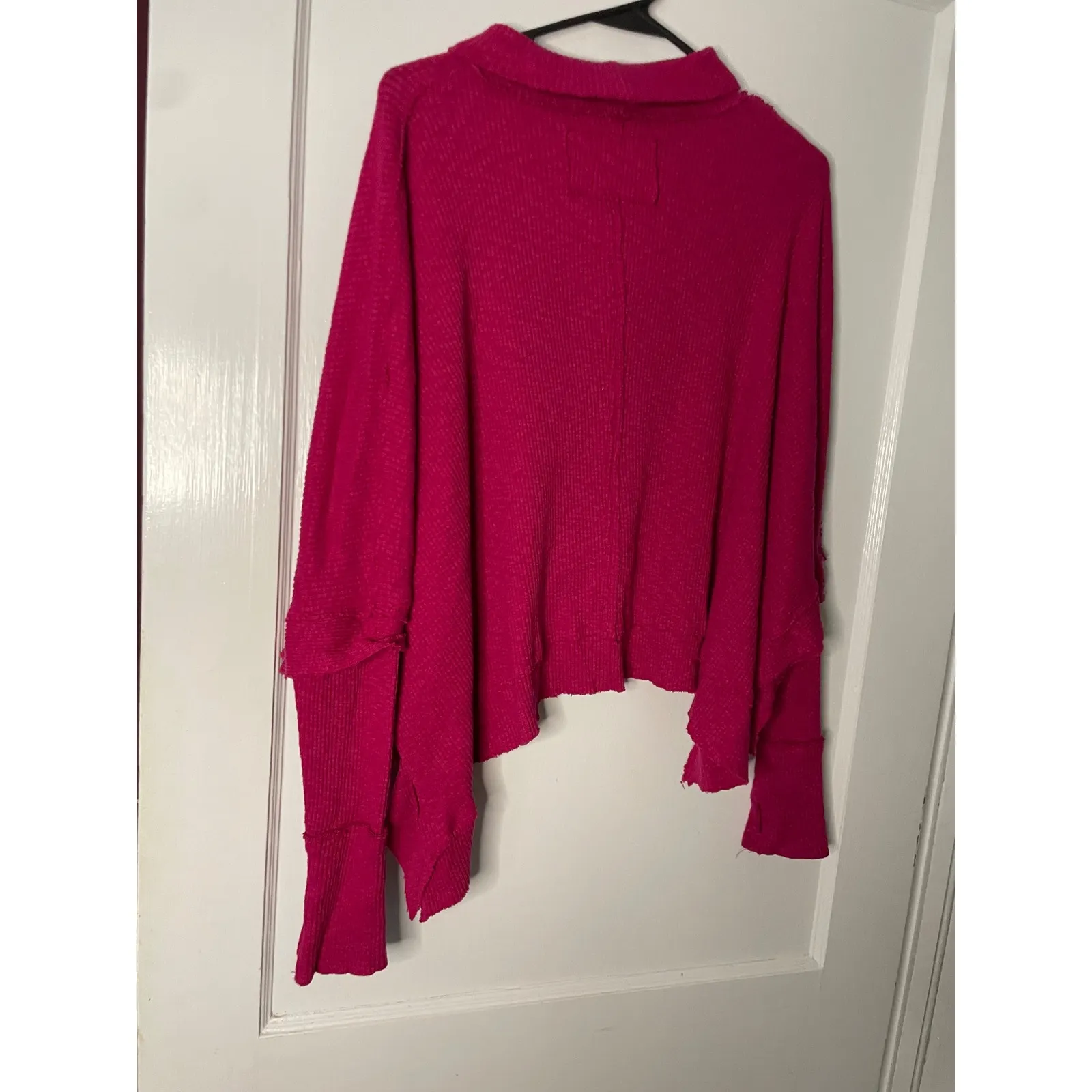 We The Free People Pink Funnel Neck Ribbed Asymmetric Poncho Top XS - Image 4