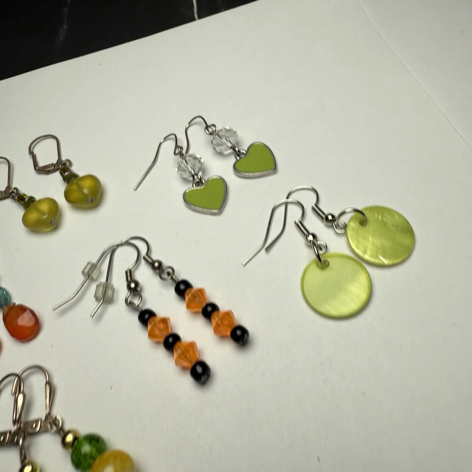Bead Dangle Drop Pierced Earrings Lot Of 5 Beaded Green Orange Yellow Etc - Image 9