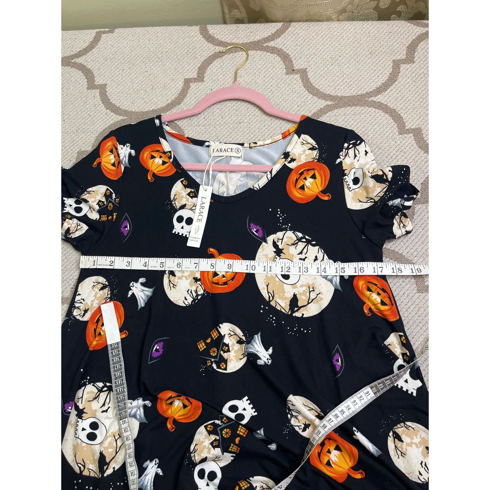 Larace Skull Halloween Short Sleeve Loose Fit Flare Swing Tunic Size: small Black - Image 4