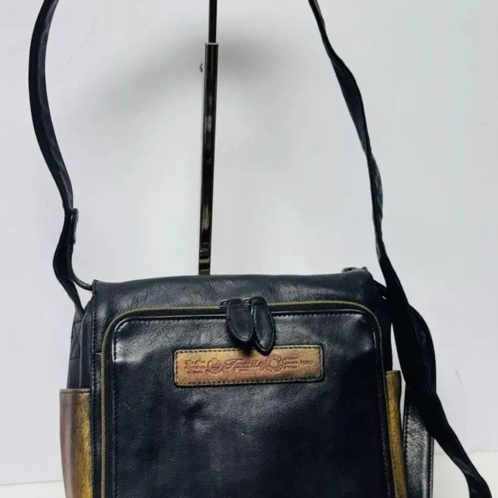 Vintage Fossil #75082 Genuine Black/metalli Leather Shoulder Crossbody Bag Purse - Image 5