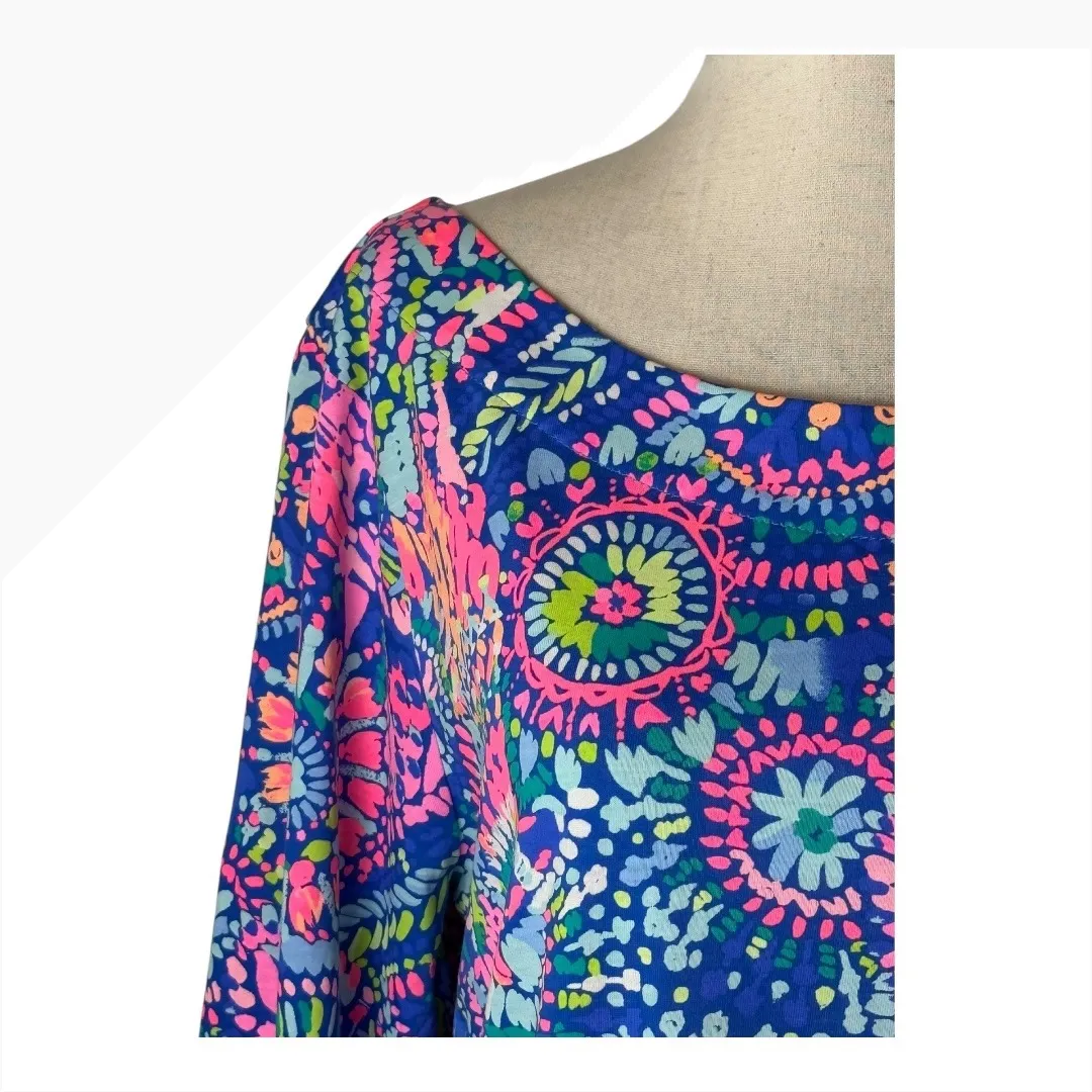 Lilly Pulitzer Bay Dress Women Large Blue Pink No Prob Llama Cutout‎ Back Boho - Image 6