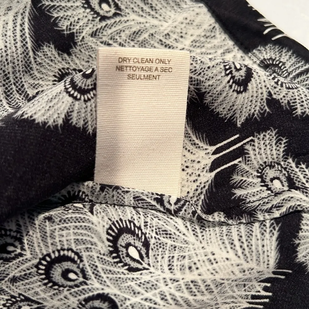 Free People Shirt Womens 0 Black Gray Peacock Feathers Silk Blouse Keyhole - Image 9