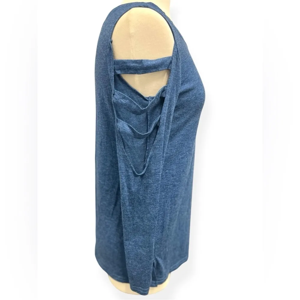 Leo Rossi‎ Women’s Long Sleeve Shirt Blue Cold Shoulder Cut Out Top Size Small - Image 4