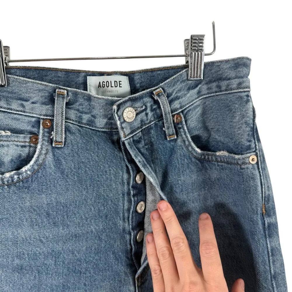 Agolde 90s Pinch Waist Jeans Button Fly Distressed Lineup Medium Wash Womens 25 - Image 5