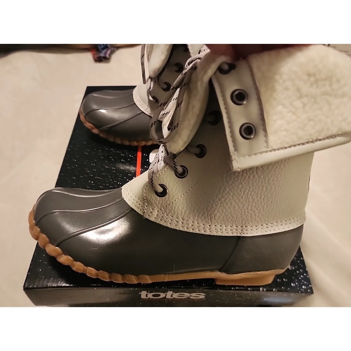 Totes Duck Boots‎ Waterproof Insulated Winter Rain Snow Boots Gray White 6 - Image 2