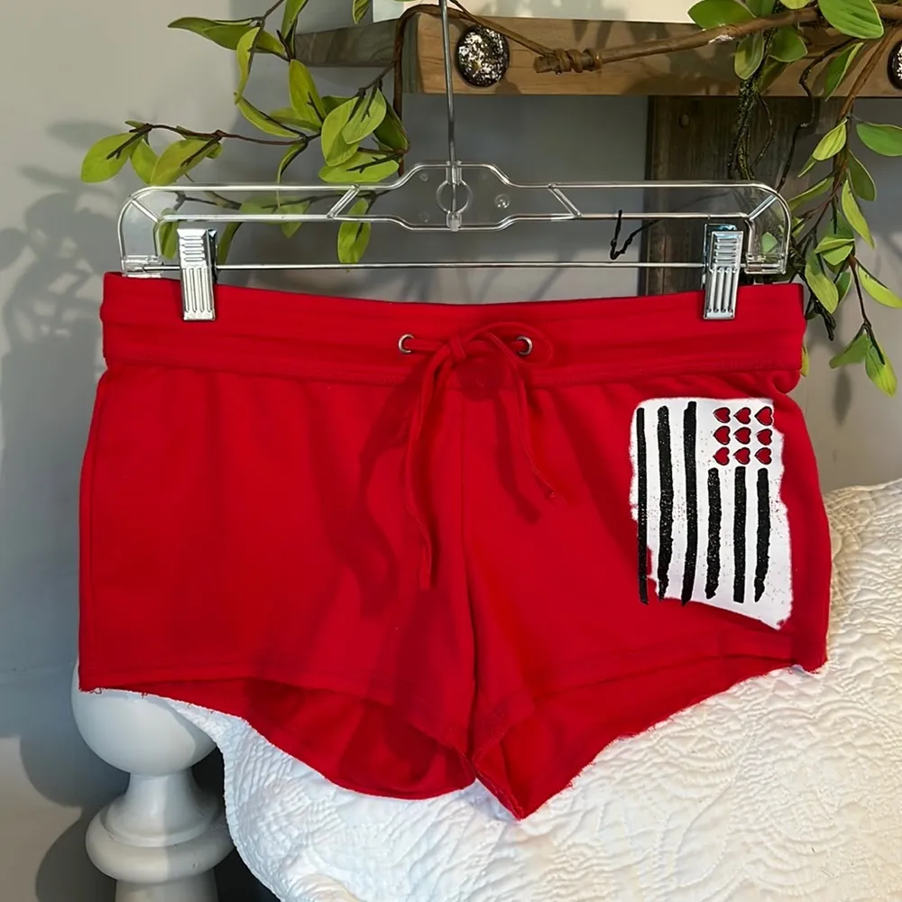 Stars Stripes American Cotton Shorts Red Knit Womens Small Comfy Knit - Image 7