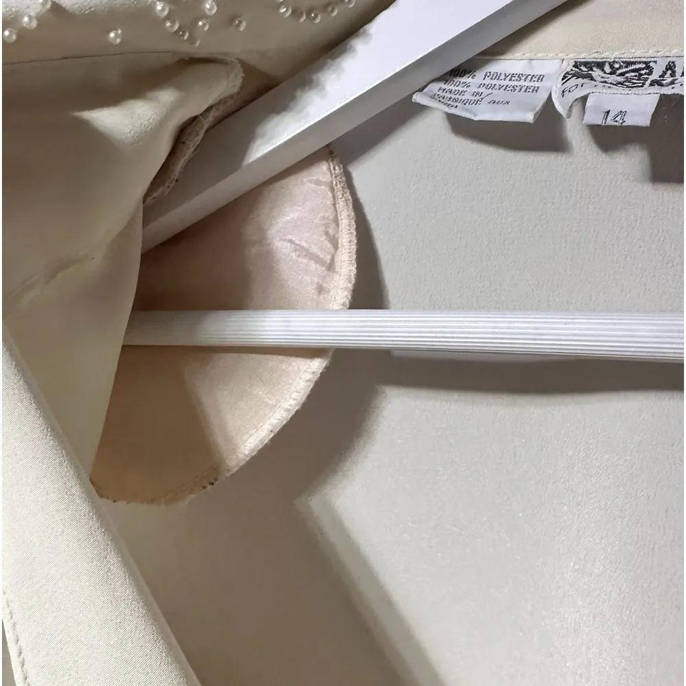 Vintage Anne Klein Cream Wrap Top Embellished Pearl Collar & Shoulder Pads Med - Image 9