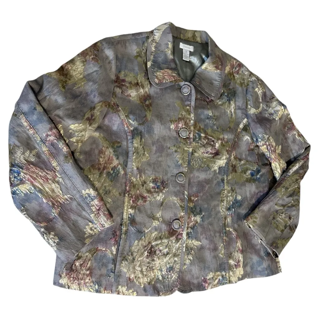 Chico's Elegant Gray and Gold Patterned Blazer - Image 7