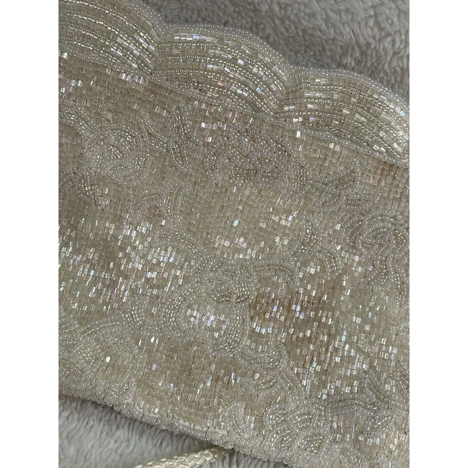 Vintage LA REGALE LTD Cream Ivory Fancy Sequin Beaded Handmade Evening Bag Macau - Image 3