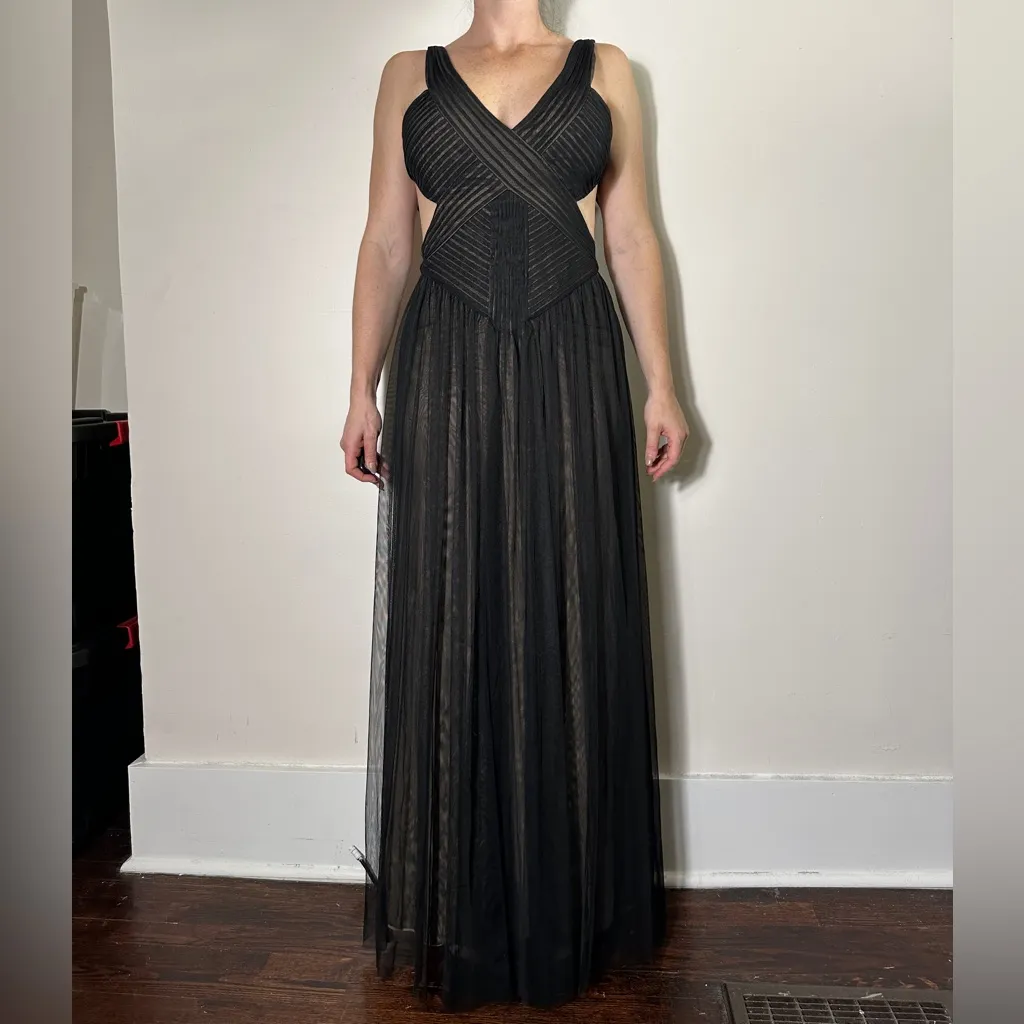 BCBGMaxazria Bandage Mara Dress Maxi Gown Black V Neck Tulle Dress Size 2 NWT - Image 6