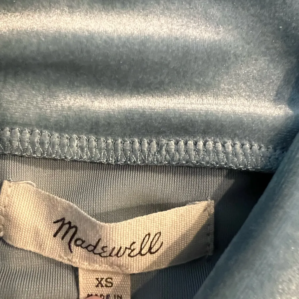 Madewell Light Teal Velvet Mockneck Elegant Chic Shirt Top size XS EUC - Image 7