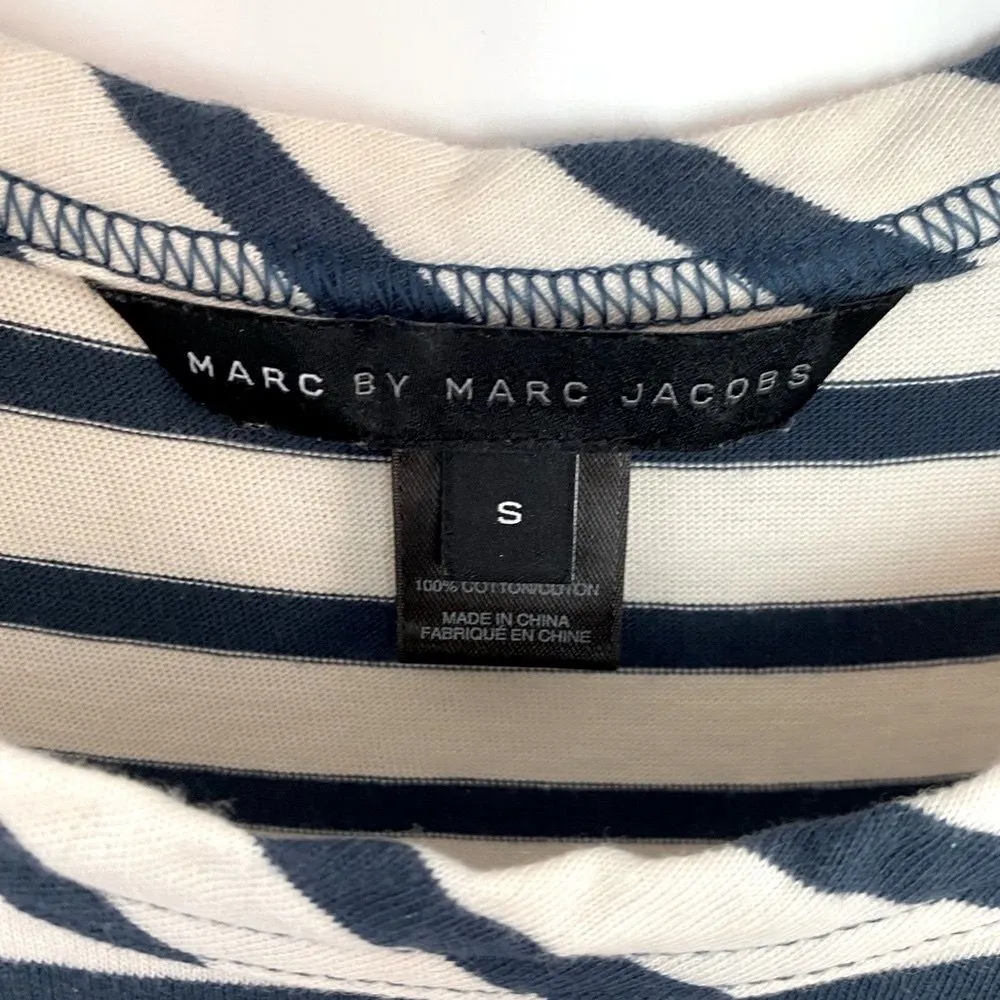 Y2K Marc Jacobs Striped Dress Sz Small Fit & Flare Retro Navy White Sailor Twee - Image 5