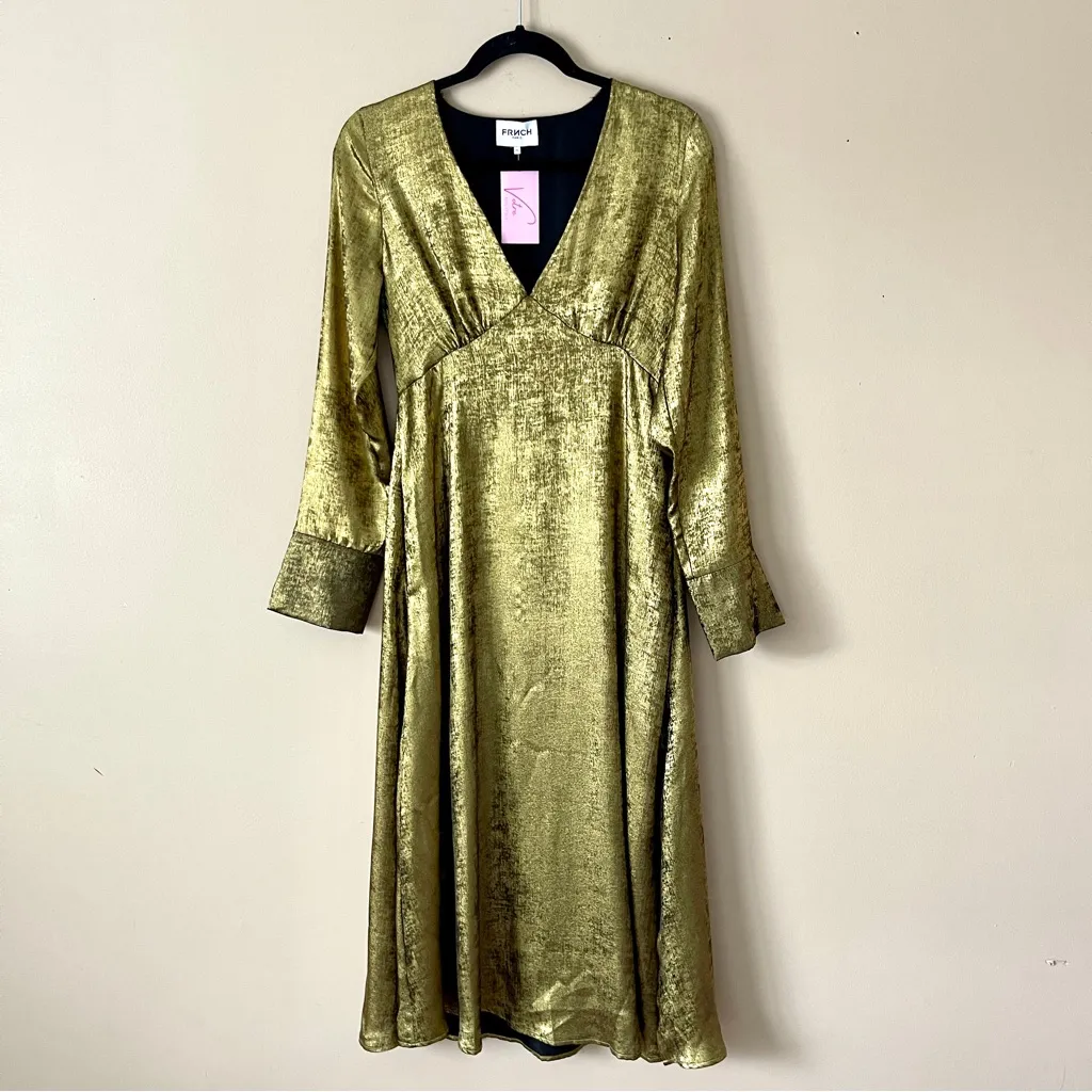 FRNCH PARIS | Metallic Gold Long Sleeve Lisna Midi Dress Sz XS - Image 3