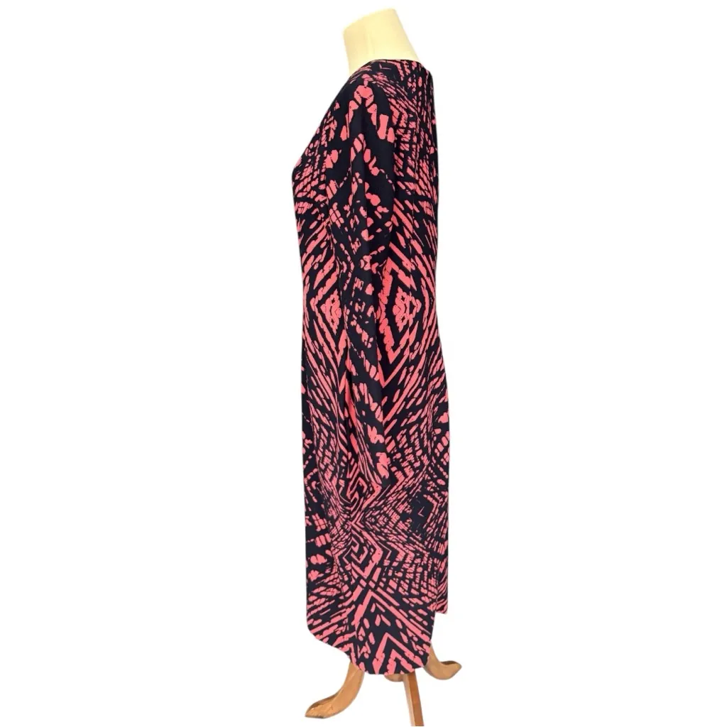 Maggy London Abstract Print Long Sleeve Midi Dress Size 10 Black Coral Geometric - Image 5