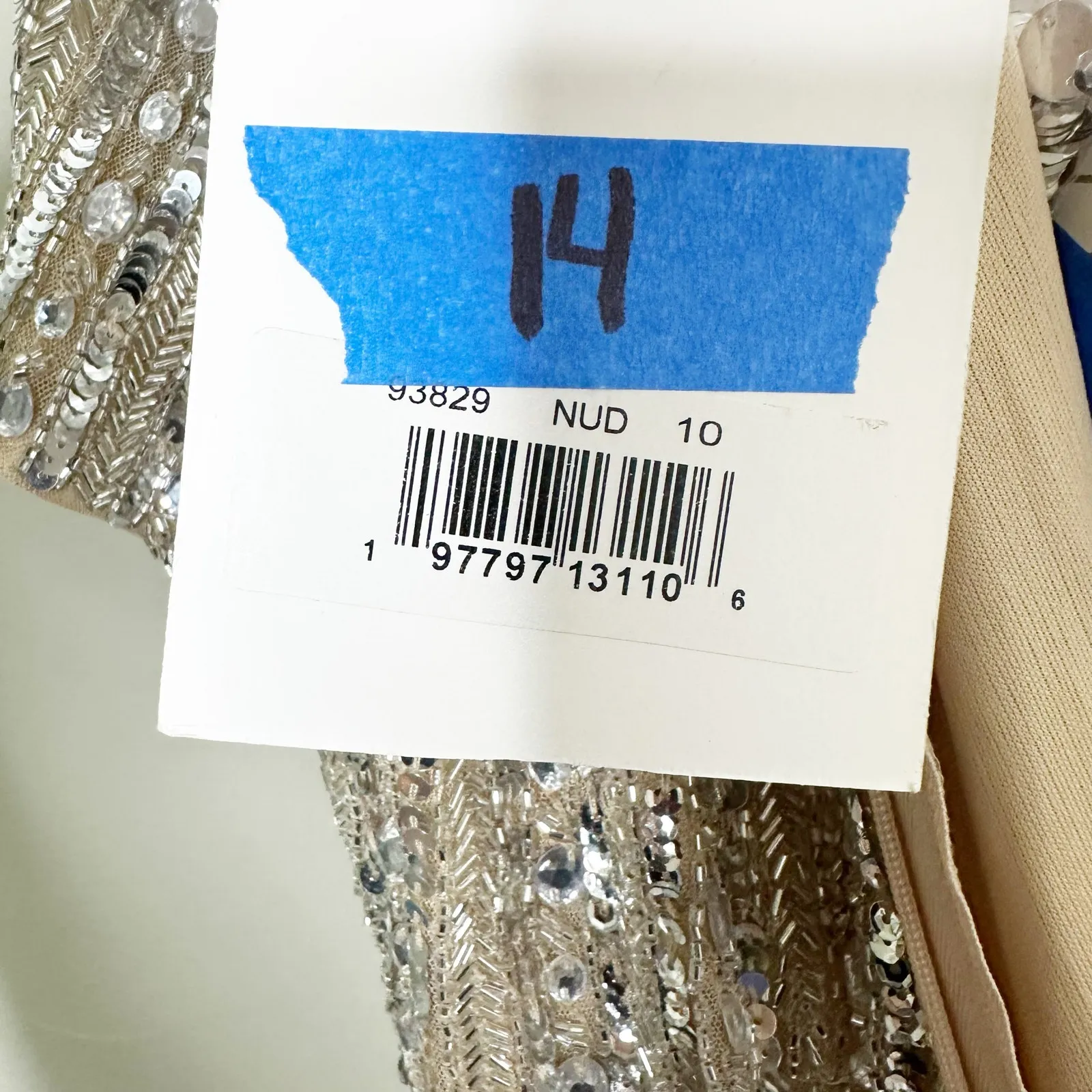 Mac Duggal 93289 High Neck Short Sleeve Embellished Silver Gown 10 NEW - Image 11