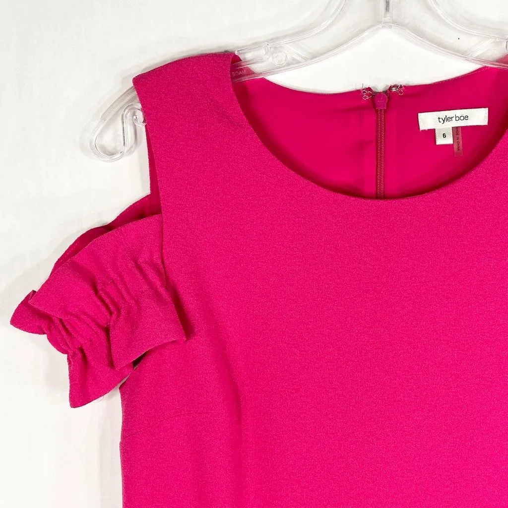 Tyler Boe Size 6‎ Dress Shift Cold Shoulder Hot Pink Barbie Core Mini Solid 1259 - Image 5