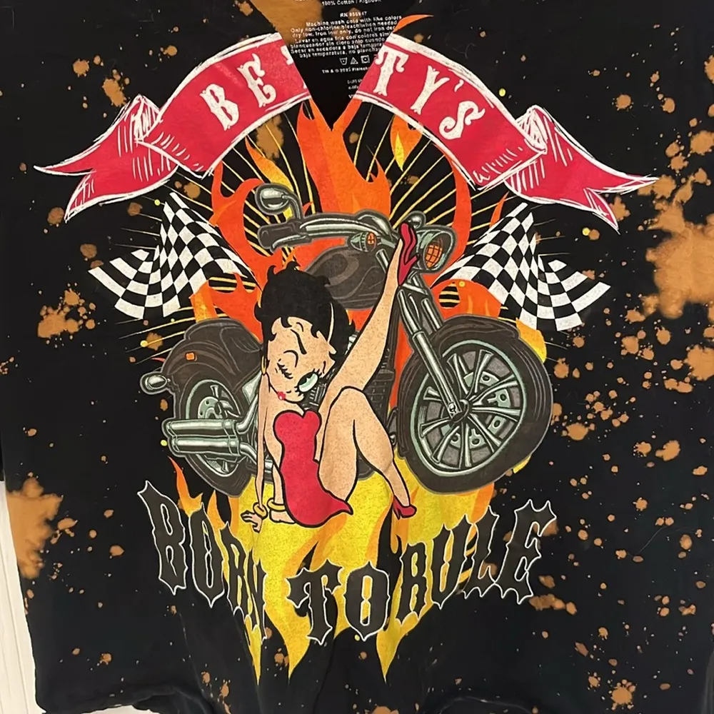 Betty Boop Motorcycle Born To Rule reverse tye died v-neck t-shirt - Image 3