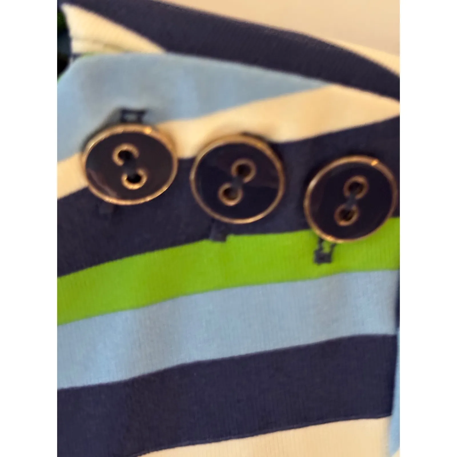 J McLaughlin Striped Boat Neck‎ 3/4 Sleeve Top Womens Navy Blue Green White - Image 3