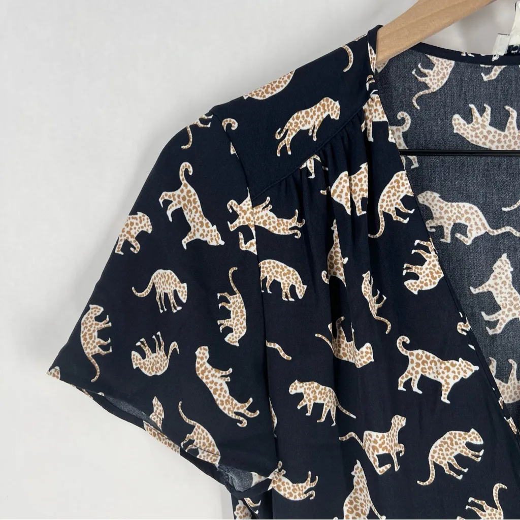 J. Crew Factory Cheetah Novelty Print V-Neck Short Sleeve Wrap Mini Dress Size 4 - Image 4