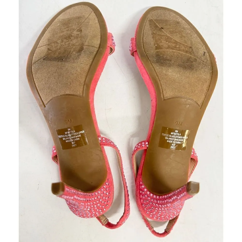 Marc Fisher Sandals Womens 9 Betila Open Toe Slingback Heels Rhinestone Accent - Image 10