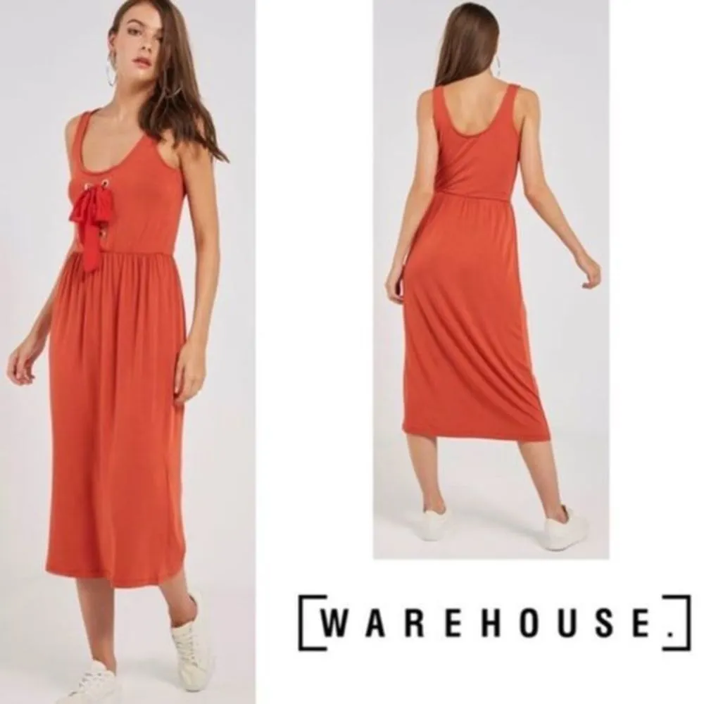 WAREHOUSE Tie Front Midi Dress NWT‎ Gold Size 8 - Image 2